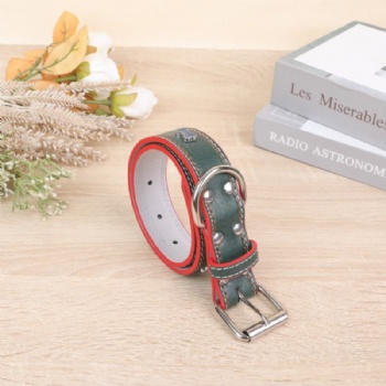 HN24-YDPC501-1 PU leather dog collar in green with bone shape rivet (2)